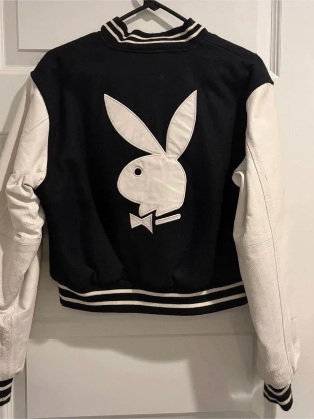 Vintage PLAYBOY Black and White Varsity Jacket with Iconic Bunny Patch